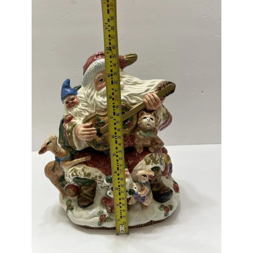 Vtg Fitz & Floyd Omnibus Forest Santa Guitar Cookie Jar Christmas Canister 1996